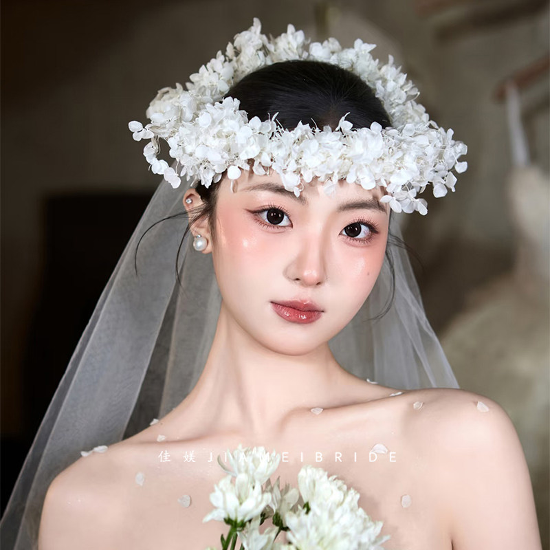 新款复古绣球永生花头饰花环高级感气质百搭发饰结婚礼服甜美花环