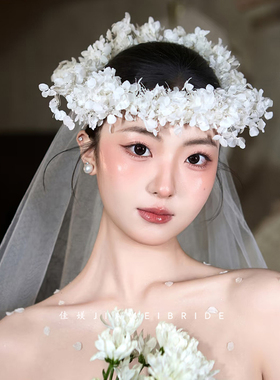 新款复古绣球永生花头饰花环高级感气质百搭发饰结婚礼服甜美花环