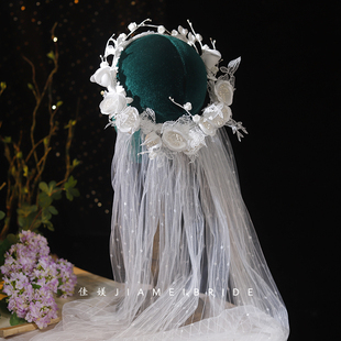 欧式草坪婚礼铃兰碎花流苏花环头饰头纱影楼旅拍发饰摄影发饰头纱