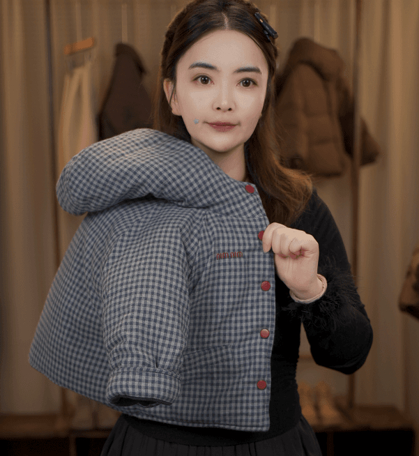 2025秋冬新款儿童时尚宽松保暖潮流韩版棉服格子连帽外套男女童