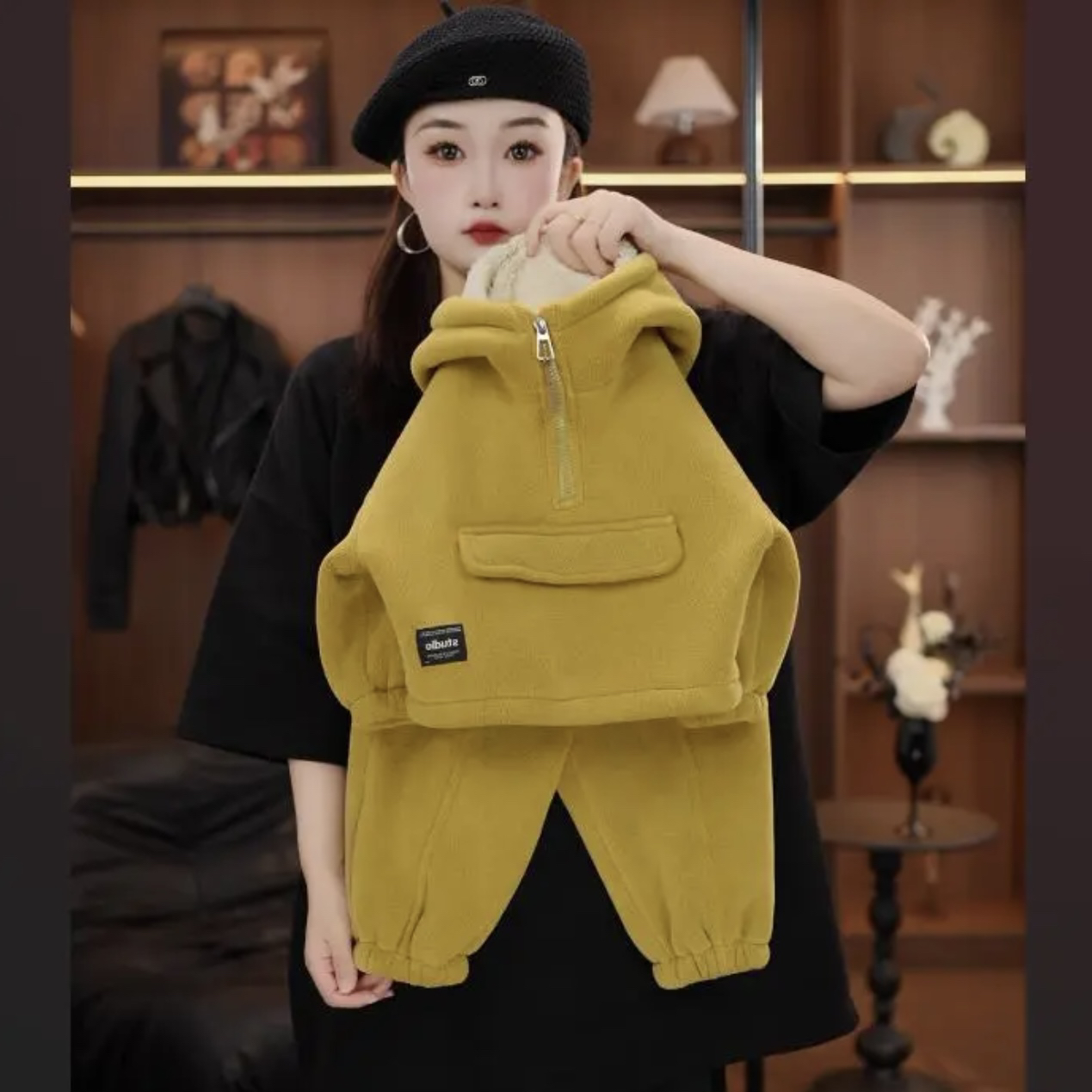 儿童套装2025秋冬季新款儿童韩系加厚保暖连帽卫衣卫裤两件套男女