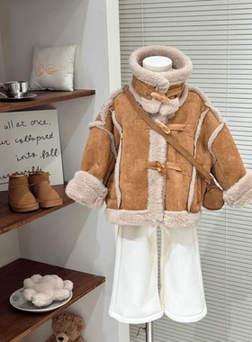 一件过冬！抗风厚实麂皮外套内里加绒加厚冬季韩版洋气立领女童