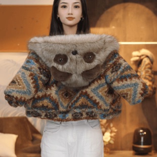 2025新冬款男女童洋气时尚加厚外套彩虹熊卡通加厚加绒外套