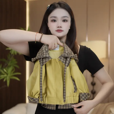 儿童外套2025秋季新款儿童休闲百搭韩系拼接外套百搭舒适皮衣外套