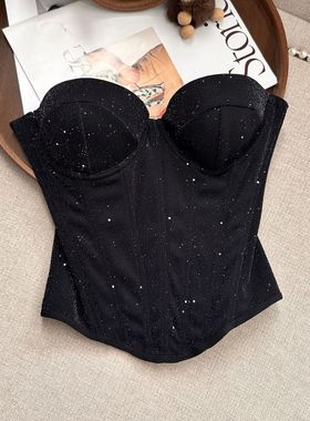 2026新款性感辣妹重工亮片抹胸背心女设计感气质别致修身显瘦上衣
