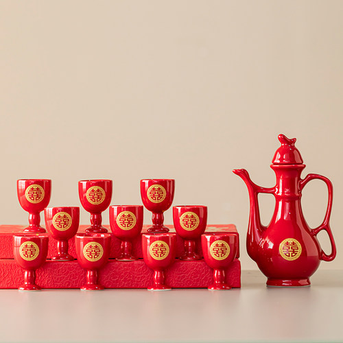 结婚庆红色酒具套装仿古中式交杯