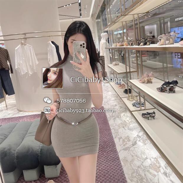 孙智惠性感辣妹韩妹心机紧身短袖气质弹性半高领包臀裙连衣裙短裙