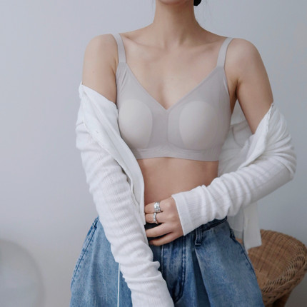 微风凉感透气超薄内衣女收副乳防下垂无痕文胸兔耳朵杯大胸显小