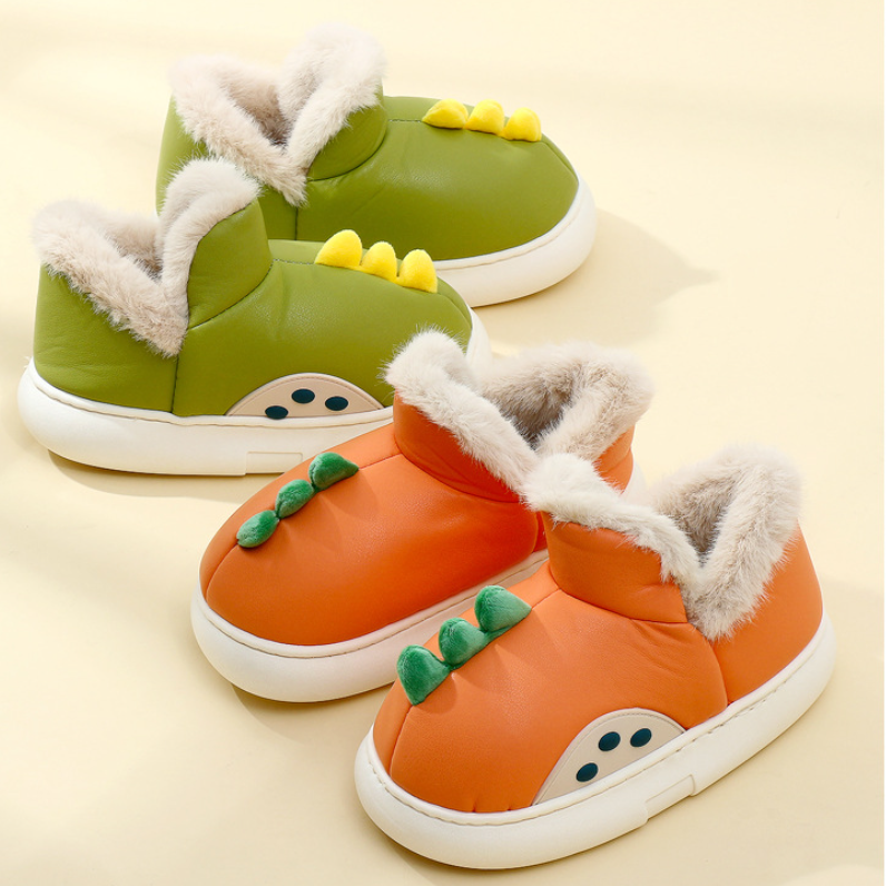 恐龙保暖棉鞋小孩居家室内女童宝宝包跟防水儿童棉拖鞋秋冬季男童