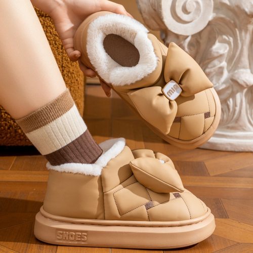 外穿蝴蝶结保暖防滑棉拖鞋女款