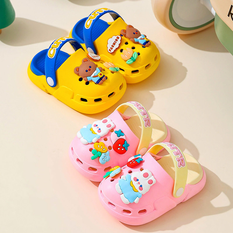儿童洞洞鞋夏季男童女宝厚底凉拖防滑柔软可爱卡通宝宝包头凉拖鞋