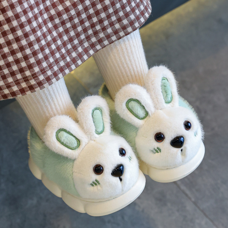 加绒保暖亲子棉鞋卡通兔子男童儿童包跟棉拖鞋秋冬女童公主室内外