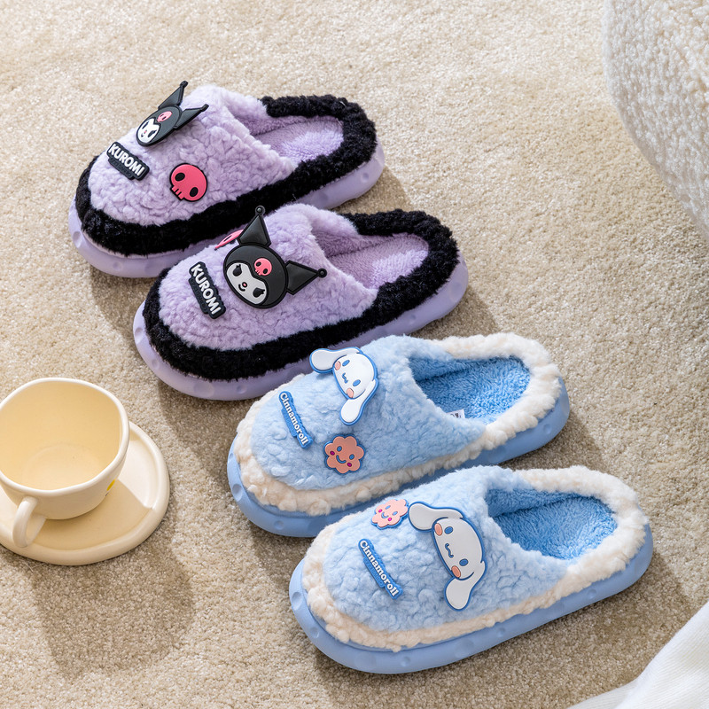 毛毛绒加厚室内家居防滑大童大耳狗新款亲子棉拖鞋女冬季厚底保暖
