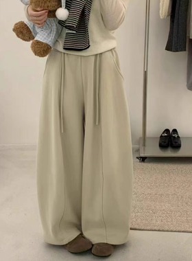 DAJIN.ROOM韩版松紧腰加绒休闲卫裤女时尚阔腿休闲气球长裤96070