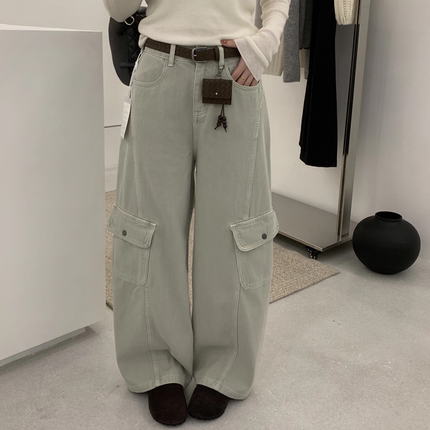 DA JIN.ROOM美式工装风阔腿直筒牛仔裤女秋冬加厚酷飒风休闲长裤