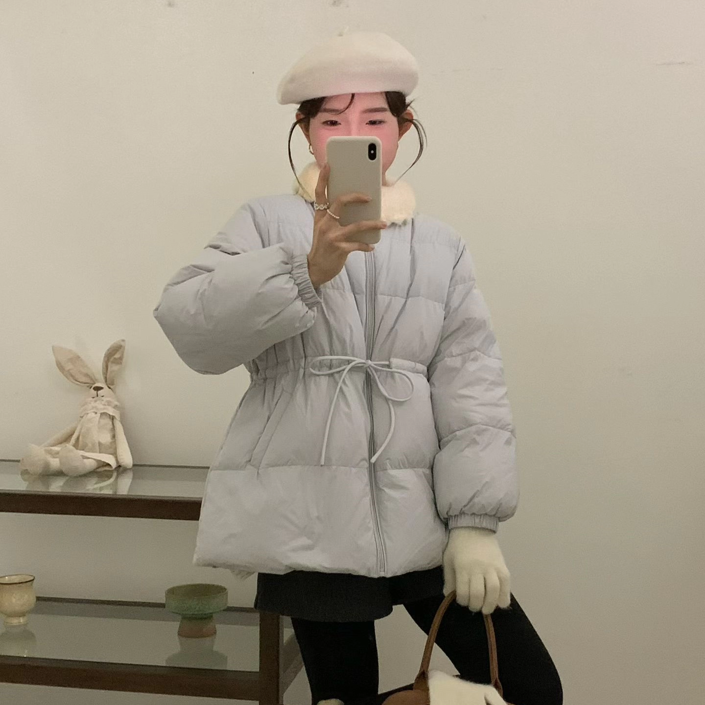 懒兔立领小个子羽绒服女