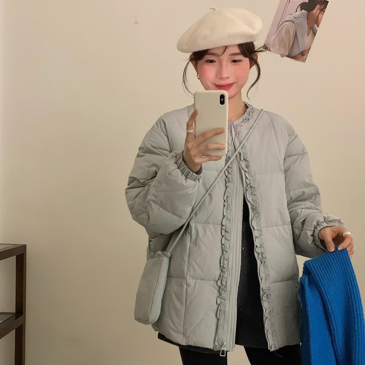 小个子中长款木耳花边羽绒服