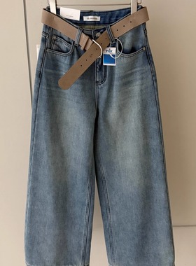 韩版高腰复合绒加厚阔腿牛仔裤女蓝色直筒拖地裤DA JIN.ROOM68398