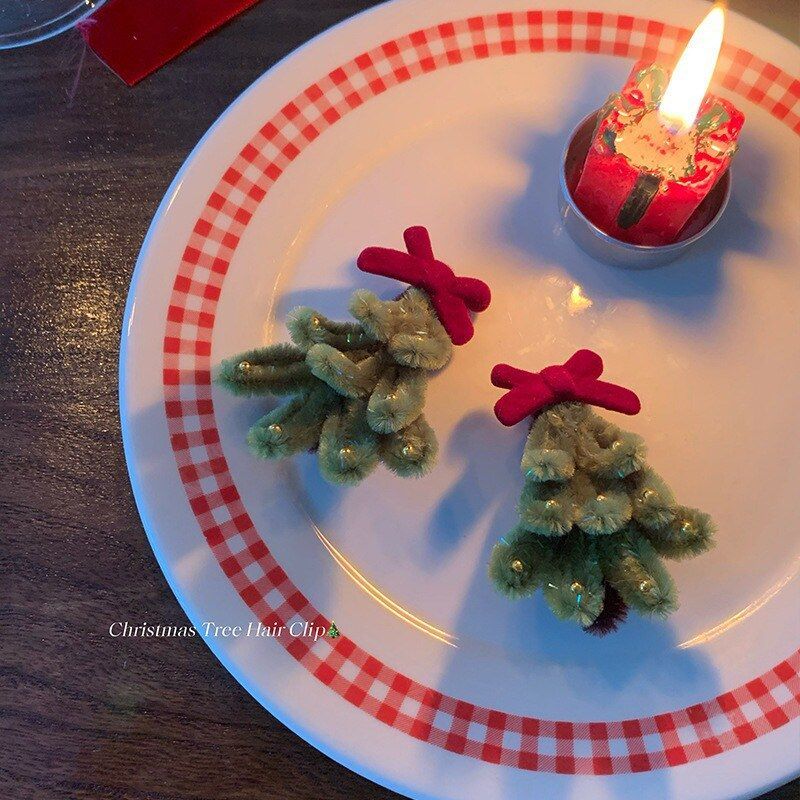 纯手工扭扭棒圣诞树发夹氛围感头饰女发卡刘海夹发饰品圣诞节