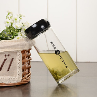 惠尔雅单双层玻璃杯大肚泡茶杯茶缸子带盖办公防漏男女水杯大容量