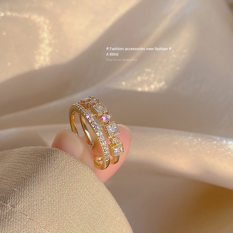 奥特莱斯品牌折扣店撤柜清仓捡漏轻奢镶钻双层戒指outlets女配饰