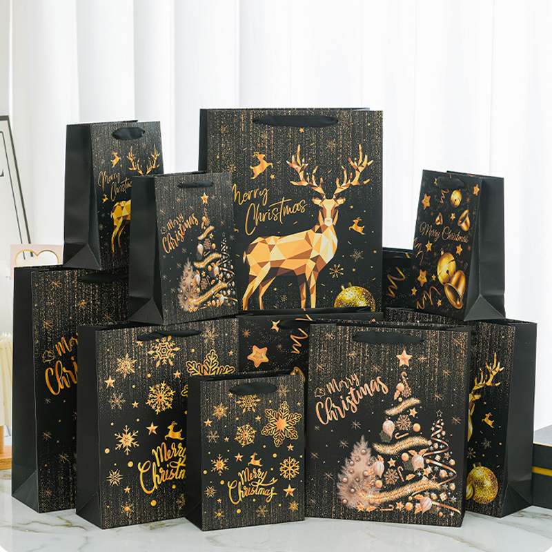 圣诞礼品高级纸袋外贸新款黑金跨境精品手提袋万圣节平安夜伴手礼