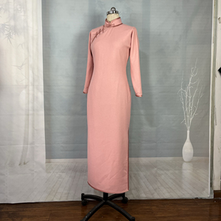 华笙2025秋冬新款纯色羊毛呢旗袍连衣裙复古中式平裁民国风老上海