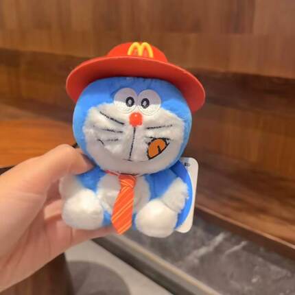 正版卡通风哆啦梦钥匙扣公仔挂件毛绒玩具叮当猫陪伴娃娃挂饰情人