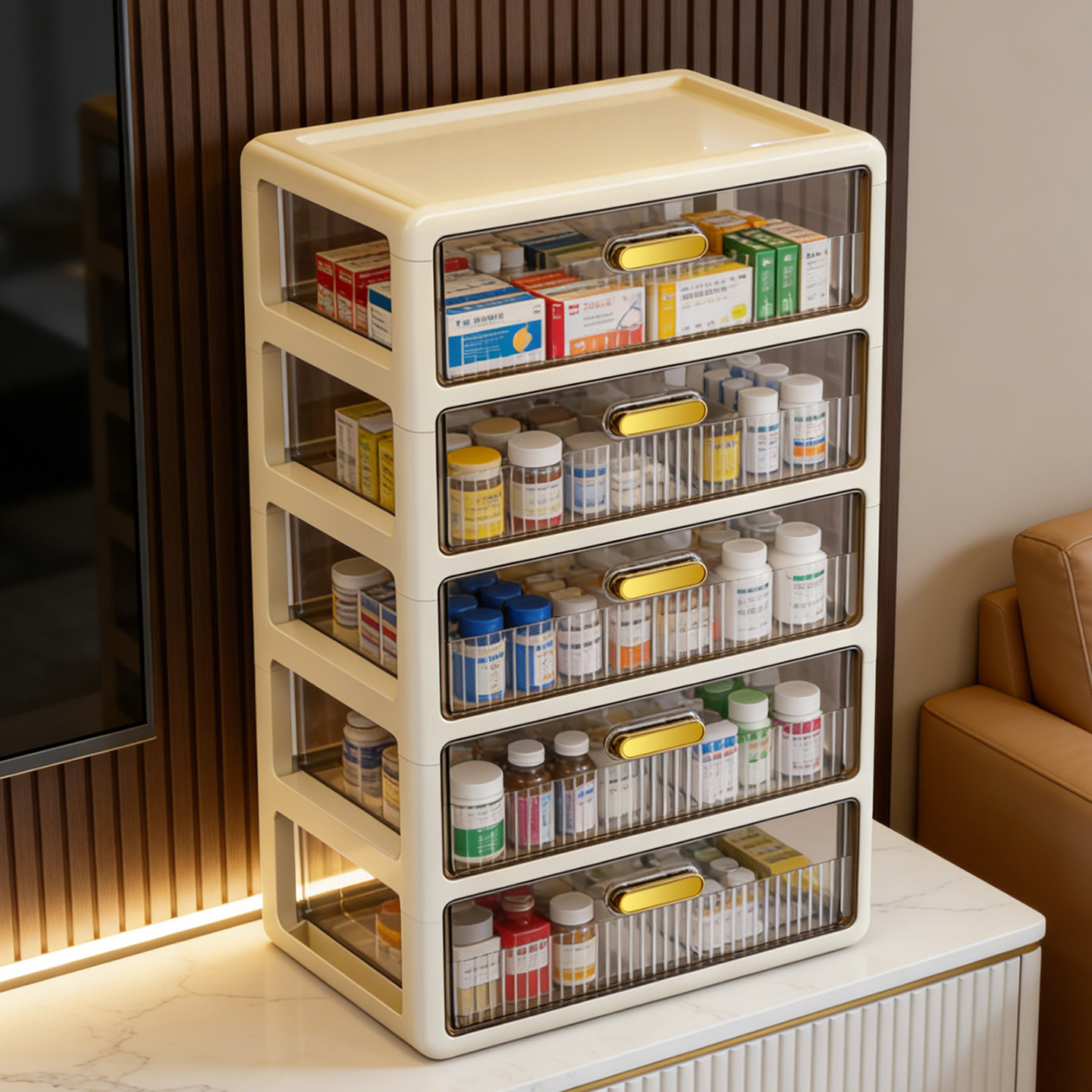 医药箱抽屉式透明药物收纳盒家用放药品大号容量置物架家庭分装柜