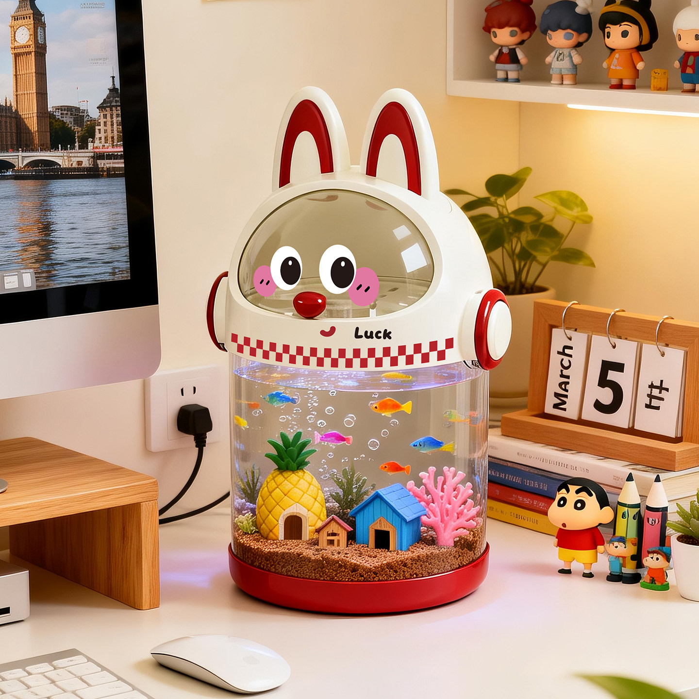 2026年新款圆柱形鱼缸客厅透明造景小金鱼乌龟饲养小型桌面生态缸