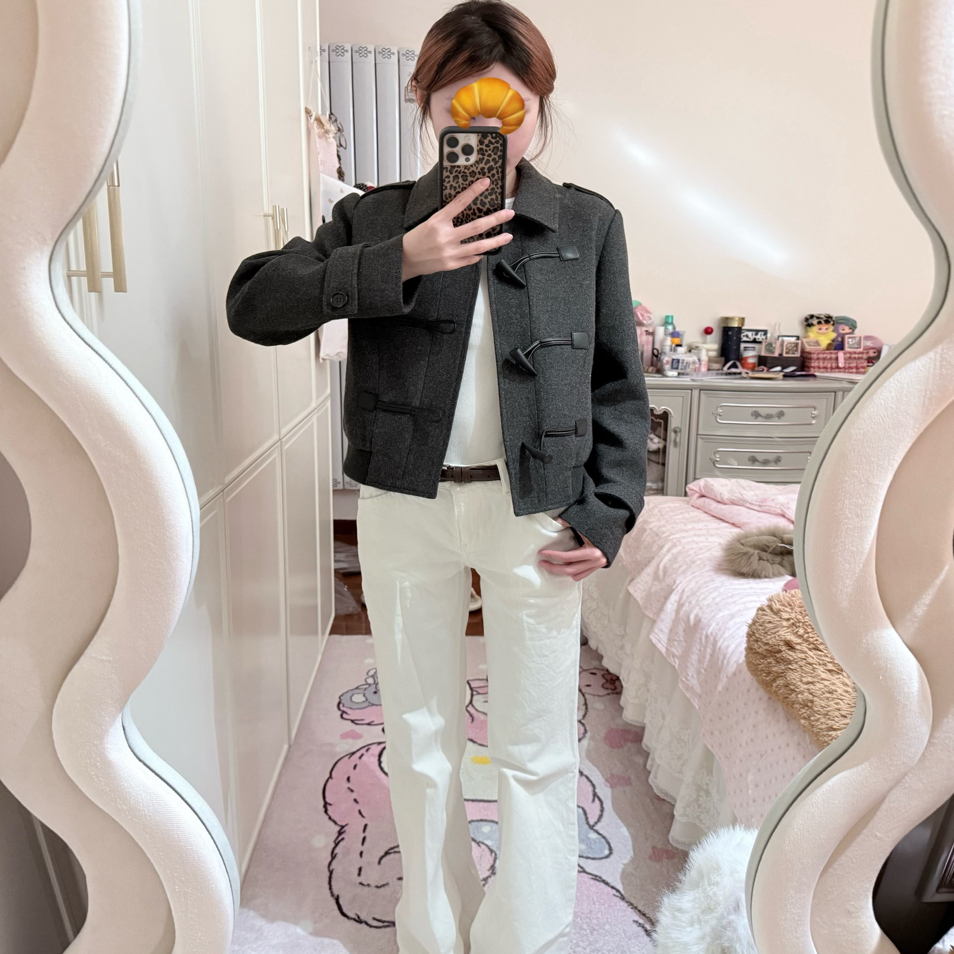 蘑糯糯monoo女装修身毛呢外套