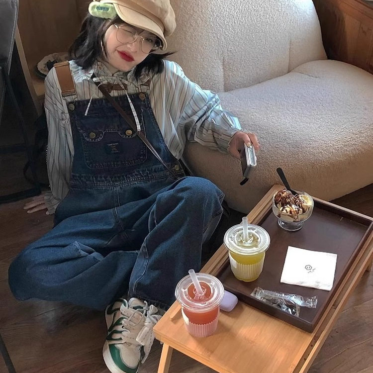 2026春夏新款洋气减龄宽松显瘦牛仔背带裤女设计感双面穿直筒裤