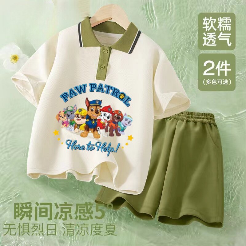 汪汪队儿童Polo衫套装男女童纯棉短袖短裤新款t恤夏季休闲套装潮
