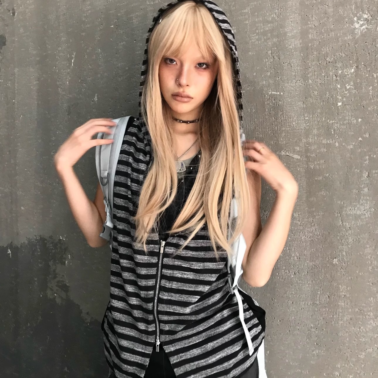 113 Market 25SS美式复古做旧条纹背心女宽松百搭无袖上衣