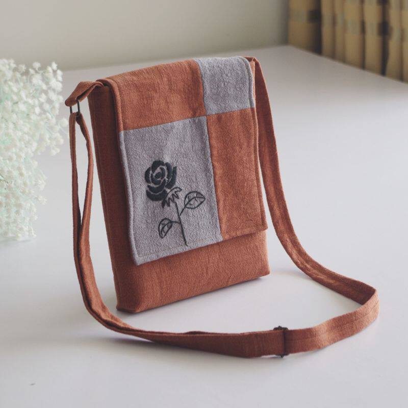 素凡手工自制布包复古棉麻单肩斜挎包原创设计拼布刺绣文艺女包