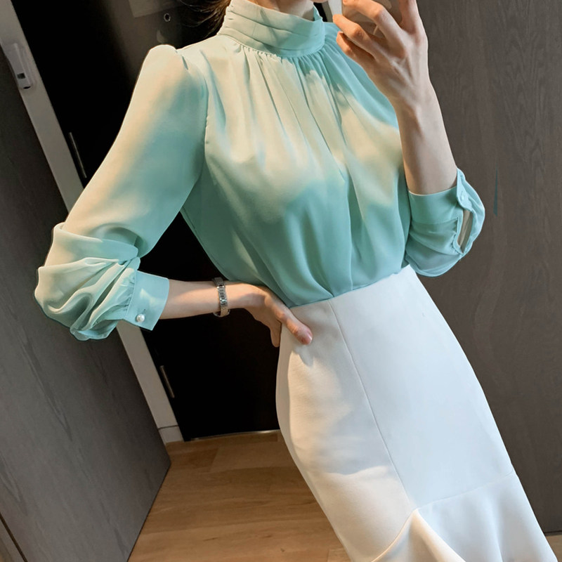 绿色雪纺衫长袖上衣漂亮女秋季衬衫2025新款洋气内搭洋气小衫,女装/女士精品,蕾丝衫/雪纺衫,淘宝优惠券,粉丝福利购,淘宝优惠卷