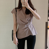 褶皱轻熟温柔气质别致小衫 短袖 收腰上衣设计感小众2026新款 夏季