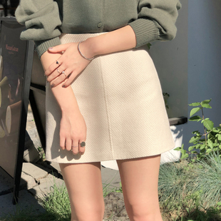 毛呢短裙女秋冬黑色裙子高腰包臀裙半裙冬季 冬裙半身裙a字裙 大码