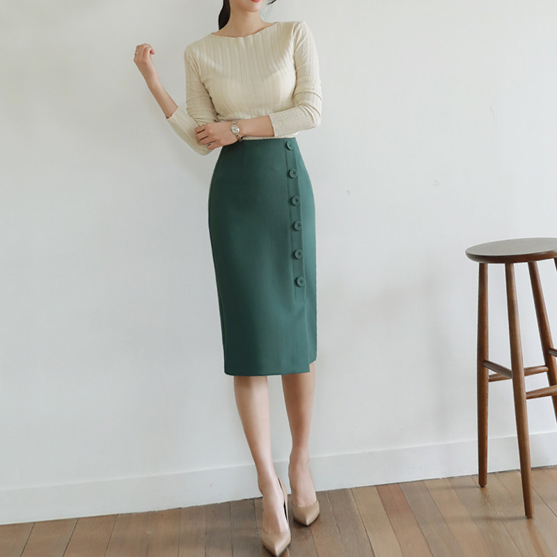 包裙半身裙绿色裙子女中长款夏季高腰包臀气质职业通勤西装裙3
