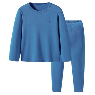 三枪儿童秋冬男童加厚弹力棉童装圆领休闲纯色保暖内衣套装女童