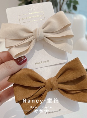 高级感米咖色鹿皮绒蝴蝶结发饰头饰儿童女童洋气发饰边夹配饰