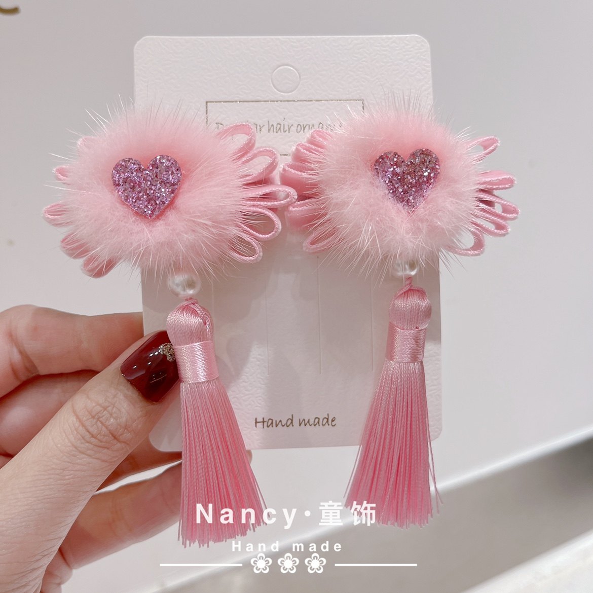 中国风古风新年粉色盘扣丝绒毛球对夹女童发饰头饰公主发卡宝宝,饰品/流行首饰/时尚饰品新,发饰,淘宝优惠券,粉丝福利购,淘宝优惠卷