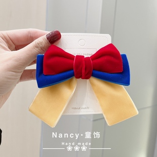 秋冬款丝绒天鹅绒白雪公主蝴蝶结发饰儿童蝴蝶结头饰边夹发卡女孩