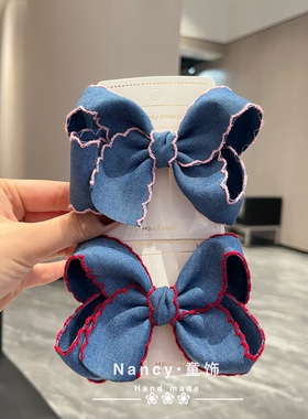 新款牛仔布蝴蝶结女童发夹韩版扭扭蝴蝶结儿童发饰公主百搭配饰