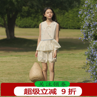 朵朵可可睡衣女2025春夏新款 纯棉V领印花甜美无袖 短裤 家居服套装