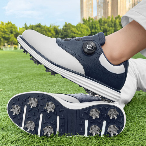 新款户外男士高尔夫球鞋透气旋钮扣防侧滑活动钉子商务运动休闲鞋