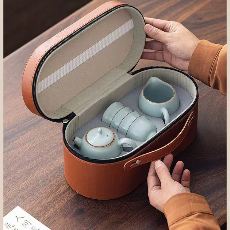 汝窑旅行功夫茶具套装开片可养企业节日汝瓷茶壶一壶四杯伴手礼品