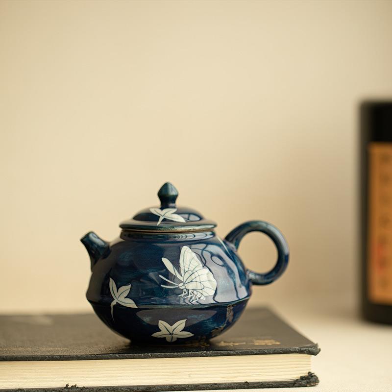 景德镇粉引手绘釉下茶壶泡茶壶家用陶瓷茶具幽兰精致泡茶功夫茶具