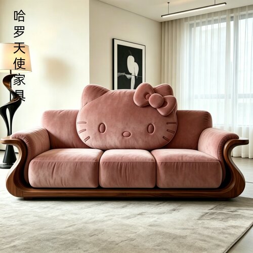 新中式黑胡桃木猫咪造型沙发
