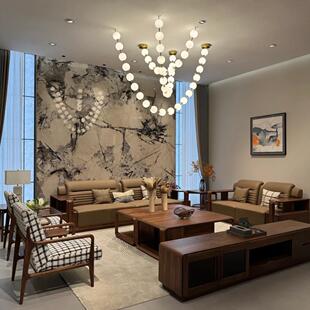 宋氏美学新中式北美黑胡桃木沙发组合现代轻奢家用客厅会客沙发